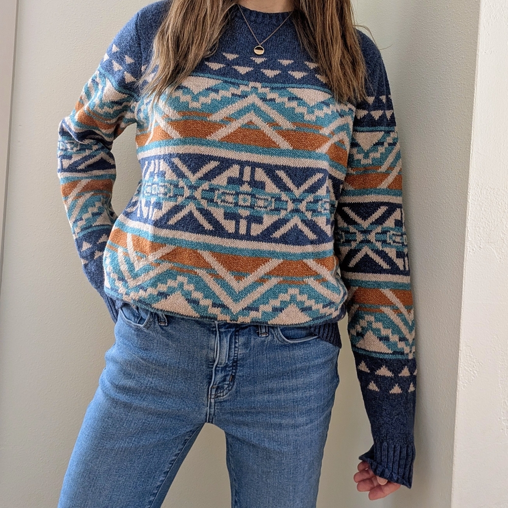 NEW Old Navy Abstract Southwestern Geometric Patterned Sweater In Blue - S